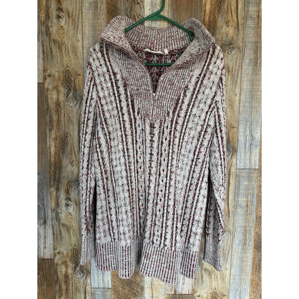 Soft Surroundings Cable Knit Sweater Womens Medium Red White Marled 1/2 Zip Cozy